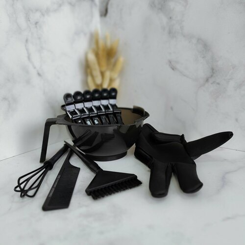 Набор для кератина и парикмахера черный в составе венчик карбоновая расческа с пластиковым хвостом миска кисть термоперчатка зажимы-крокодилы 1442₽