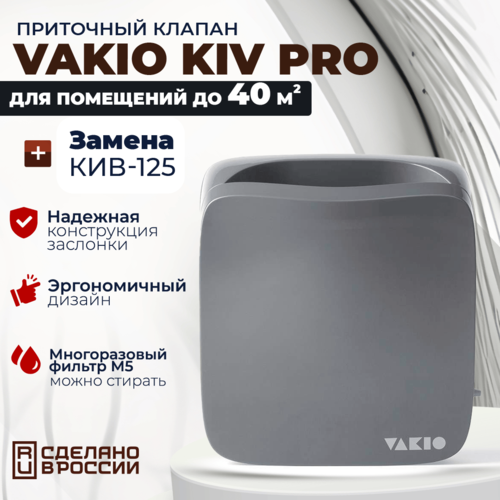 фото Приточный клапан vakio kiv pro, 60 м3/ч, цвет: серый ral7012