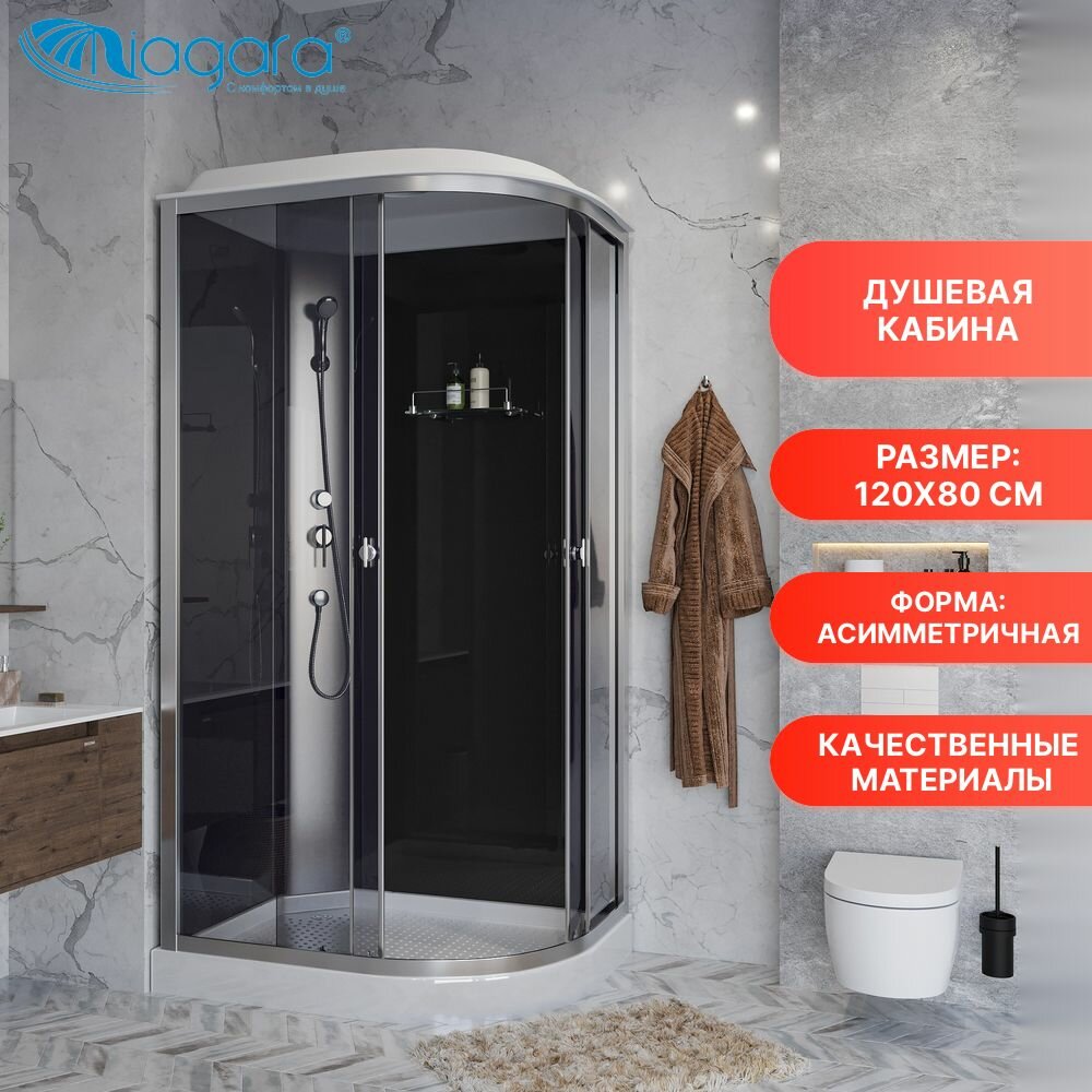 Душевая кабина Niagara Eco E120/80/13L/TN 120x80, асимметричная, левосторонняя