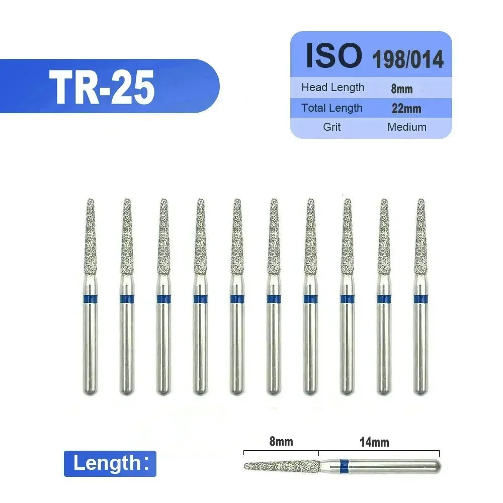 HussanDental алмазные боры для высокоскоростного наконечника TC/TF/TR, 10 шт, TR-25
