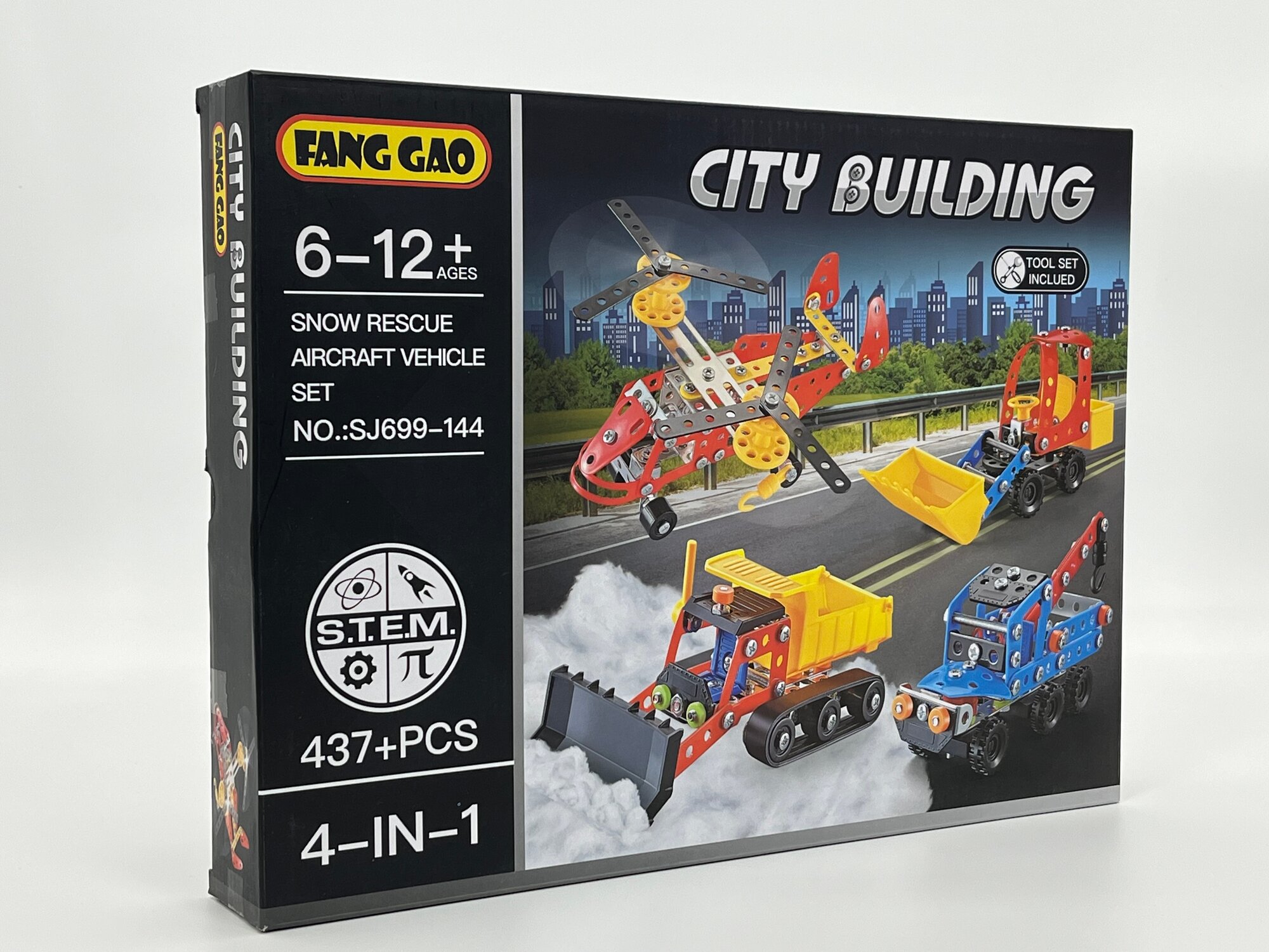 Металлический конструктор FANG GAO City Building 4-в-1, 437 деталей, STEM, с инструментами, для детей 6–12 лет