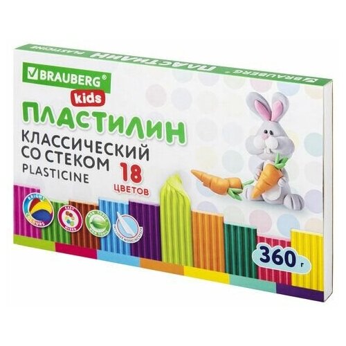 Пластилин классический BRAUBERG KIDS, 18 цветов, 360 г, со стеком, 106510 пластилин классический brauberg kids 18 цветов 360 г со стеком 106510