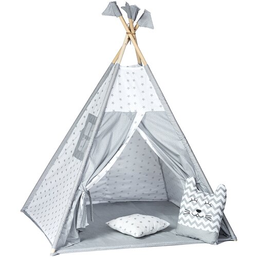 Детский Вигвам с ковриком, подушкой, подушкой-игрушкой, флажки - 4 шт, окошком и системой антискладывания 
