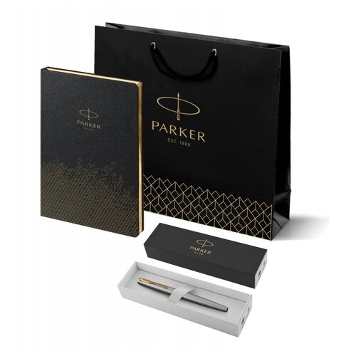 Подарочный набор: Ручка перьевая Parker Jotter Stainless Steel GT, Mblue и Ежедневник недатированный, чёрный