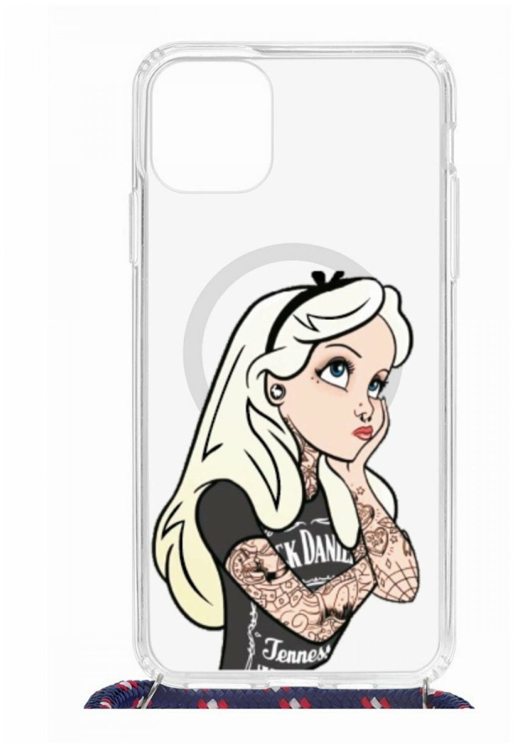 Чехол для iPhone 11 Pro Max Kruche Print MagSafe Magrope Tattoo Girl,противоударная пластиковая накладка с рисунком,силиконовый бампер со шнурком