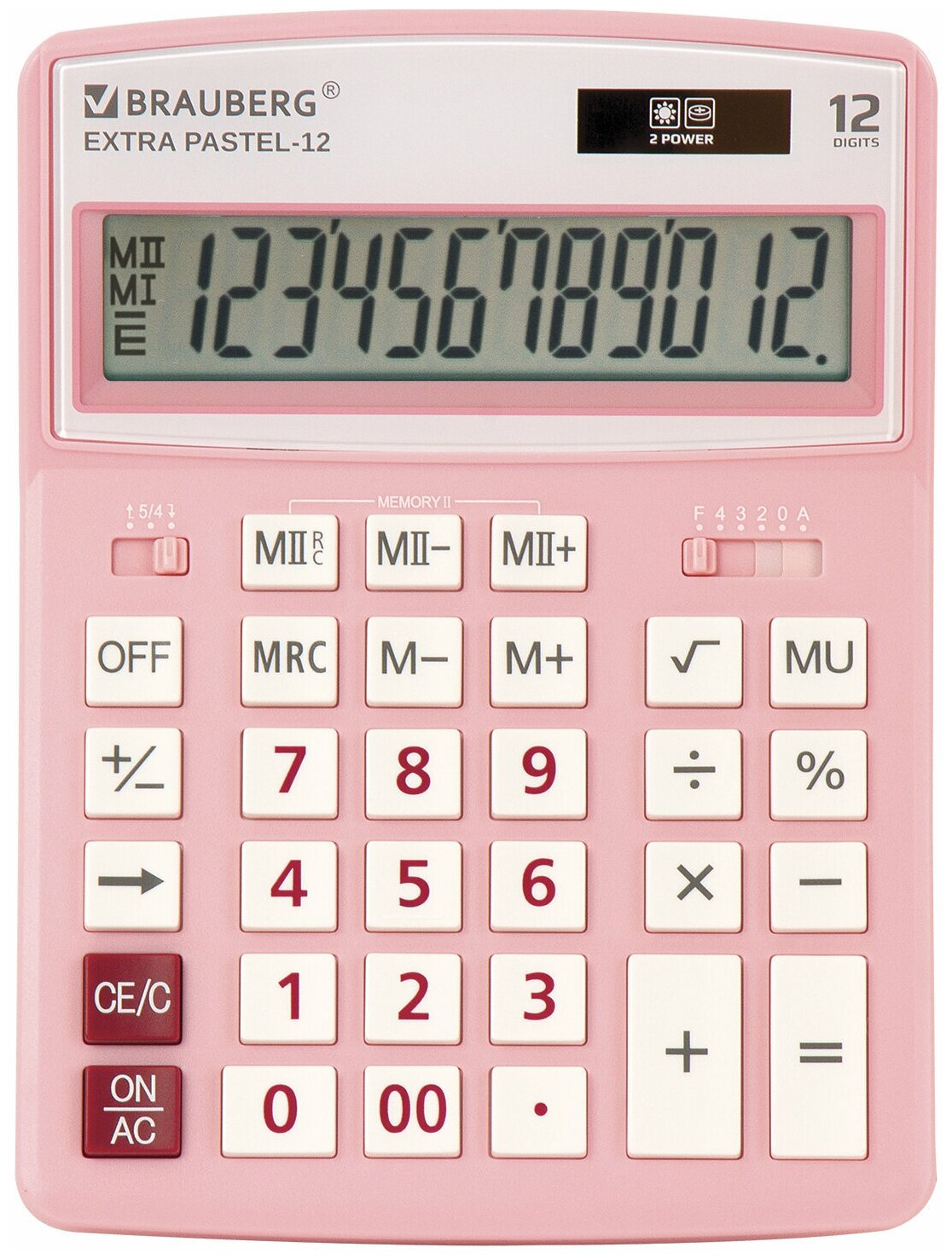Комплект 5 шт Калькулятор настольный BRAUBERG EXTRA PASTEL-12-PK (206x155 мм) 12 разрядов двойное питание розовый 250487