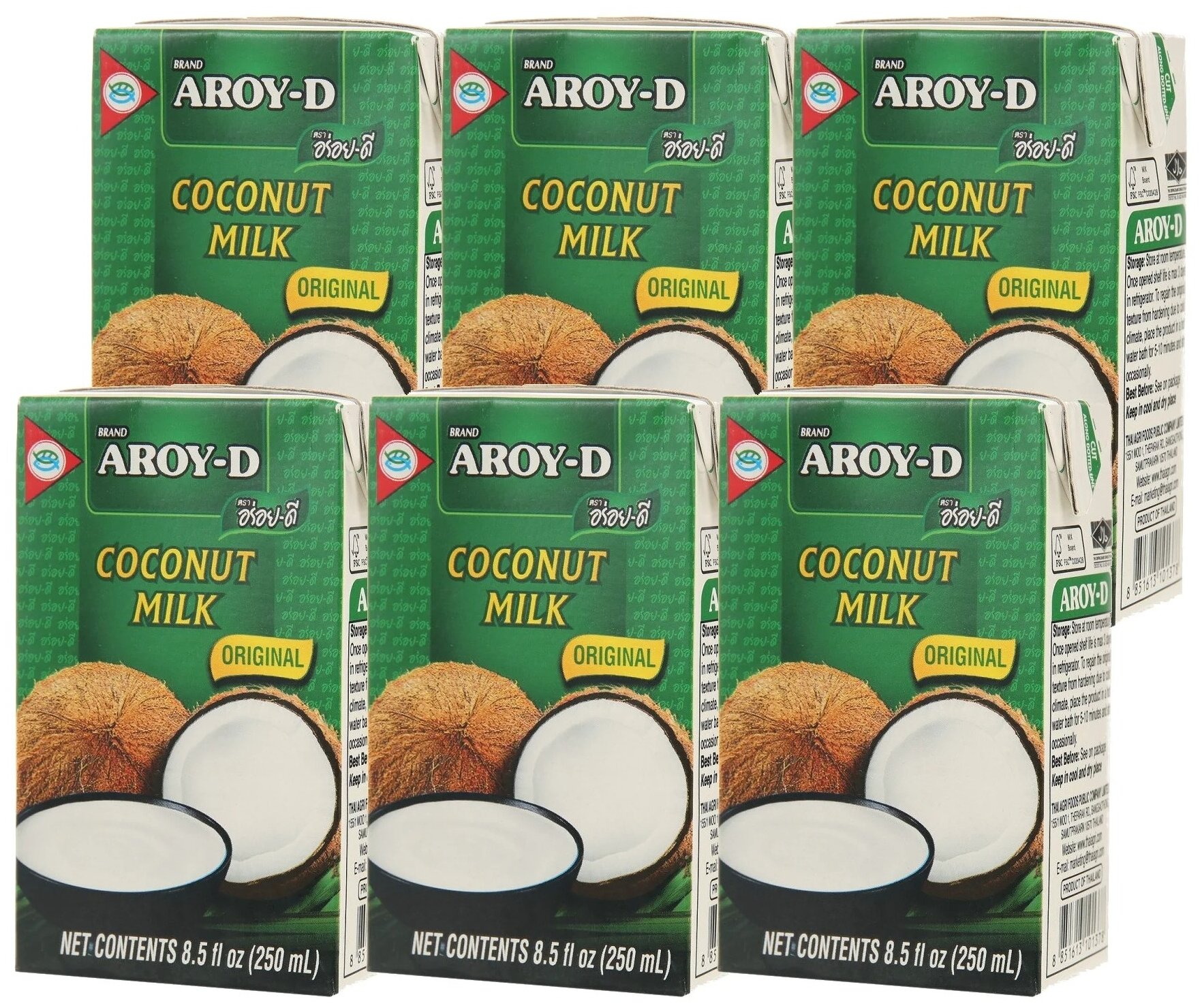 Молоко кокосовое Aroy-D 70% , 250 мл ( 6 шт. в упак.)