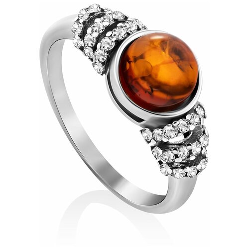фото Amberholl красивое кольцо из серебра с натуральным янтарём и фианитами «ренессанс»