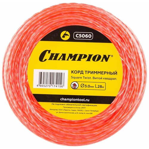 Корд триммерный Square Twist DUO 3.0 мм х 28 м Champion C5060 корд триммерный champion square twist duo c5056