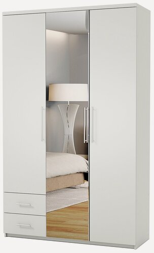 Изображение товара Шкаф распашной Престиж МКЯ-32/1, трехдверный с зеркалом, 90х45х220 см, Белый текстурный