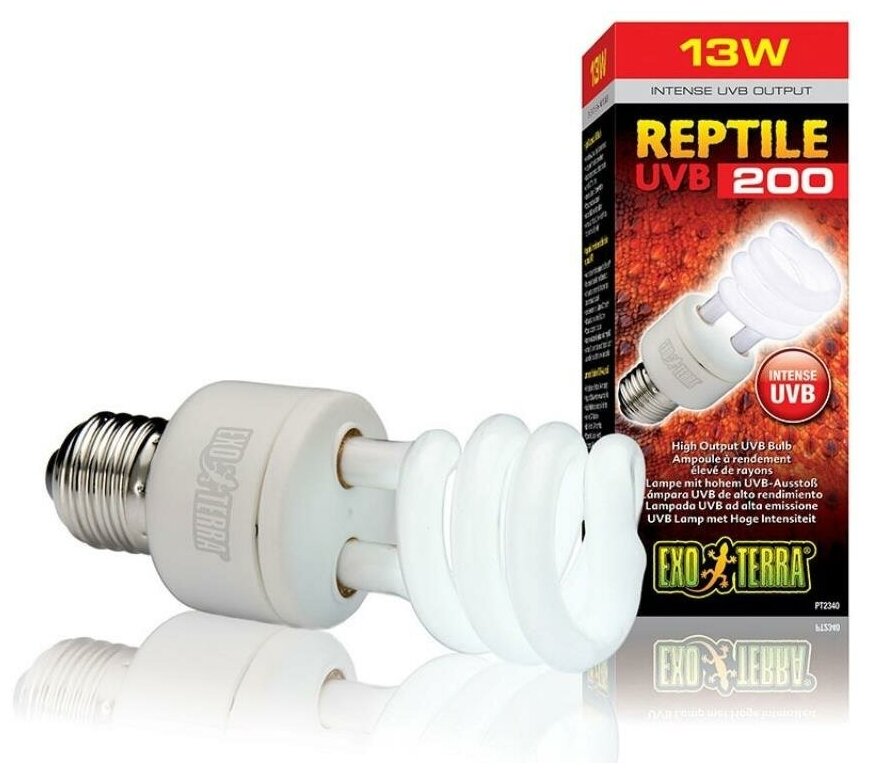 Лампа Reptile UVB200 Compact, для пустынных и высоких террариумов, 13 W