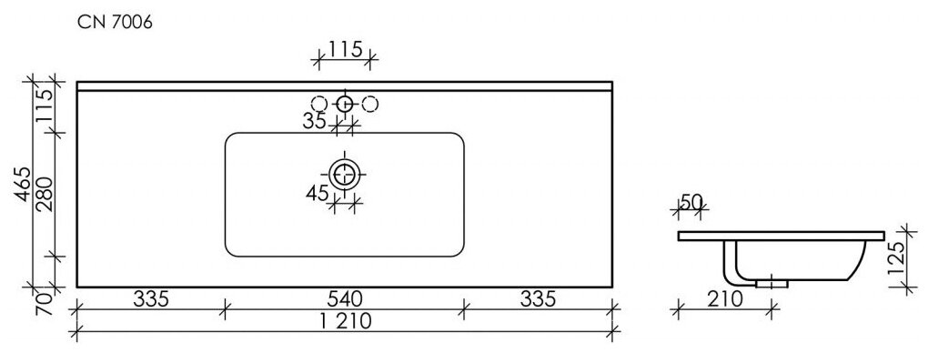 Раковина полувстраиваемая Ceramica Nova Element CN7006 121x46.5 см