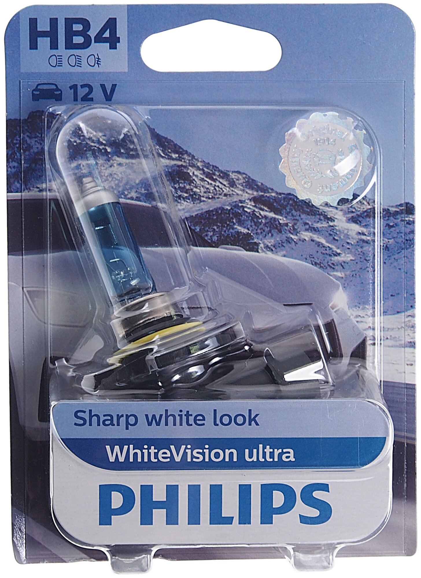 Лампа галогенная PHILIPS HB4 12V-51W (P22d) White Vision ultra блистер, 1шт, 9006WVUB1