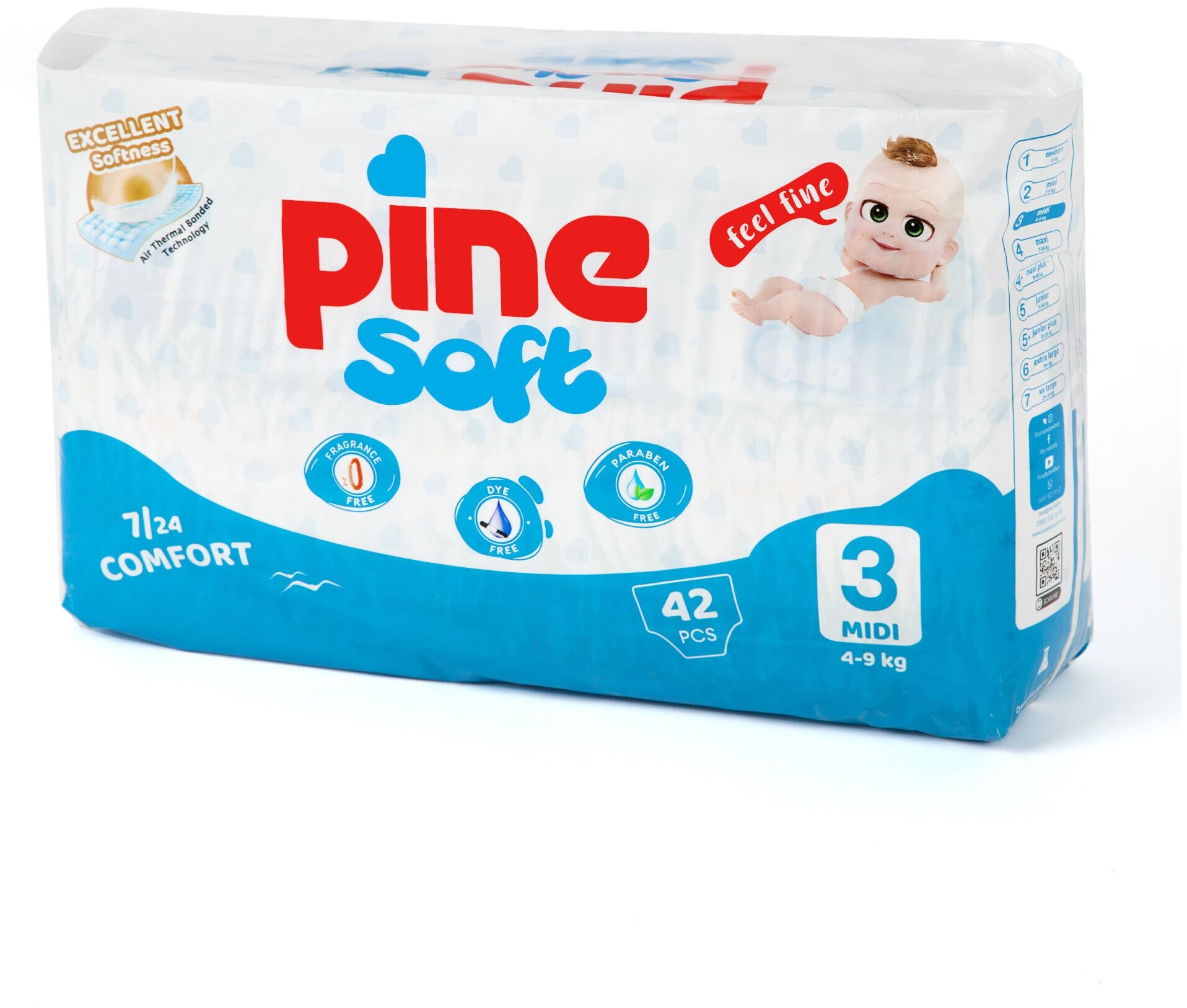 Подгузники детские Pine Soft 3 Midi (4 - 9 kg), 42 шт