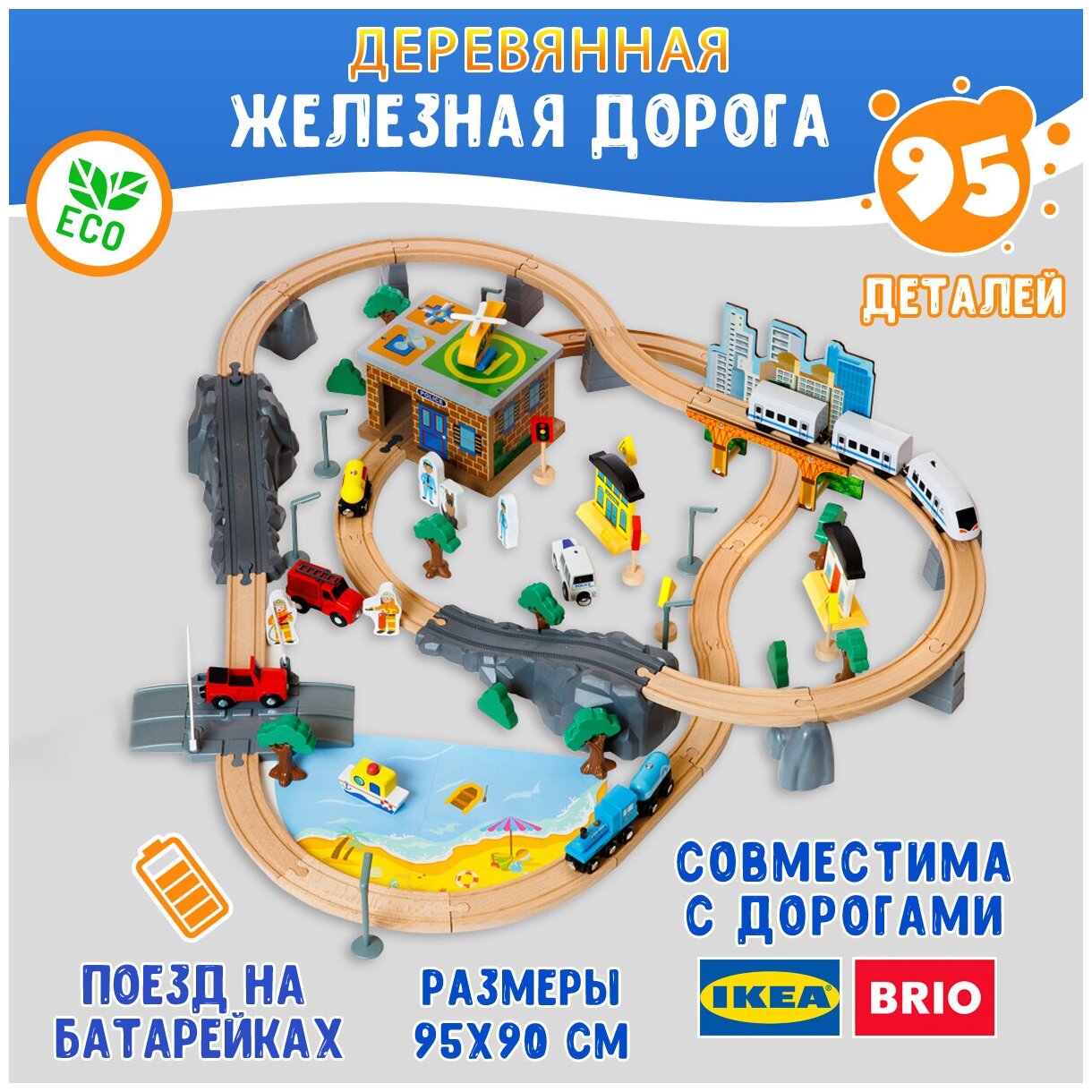Деревянная железная дорога детская с игрушечными поездами | Игрушечная ...