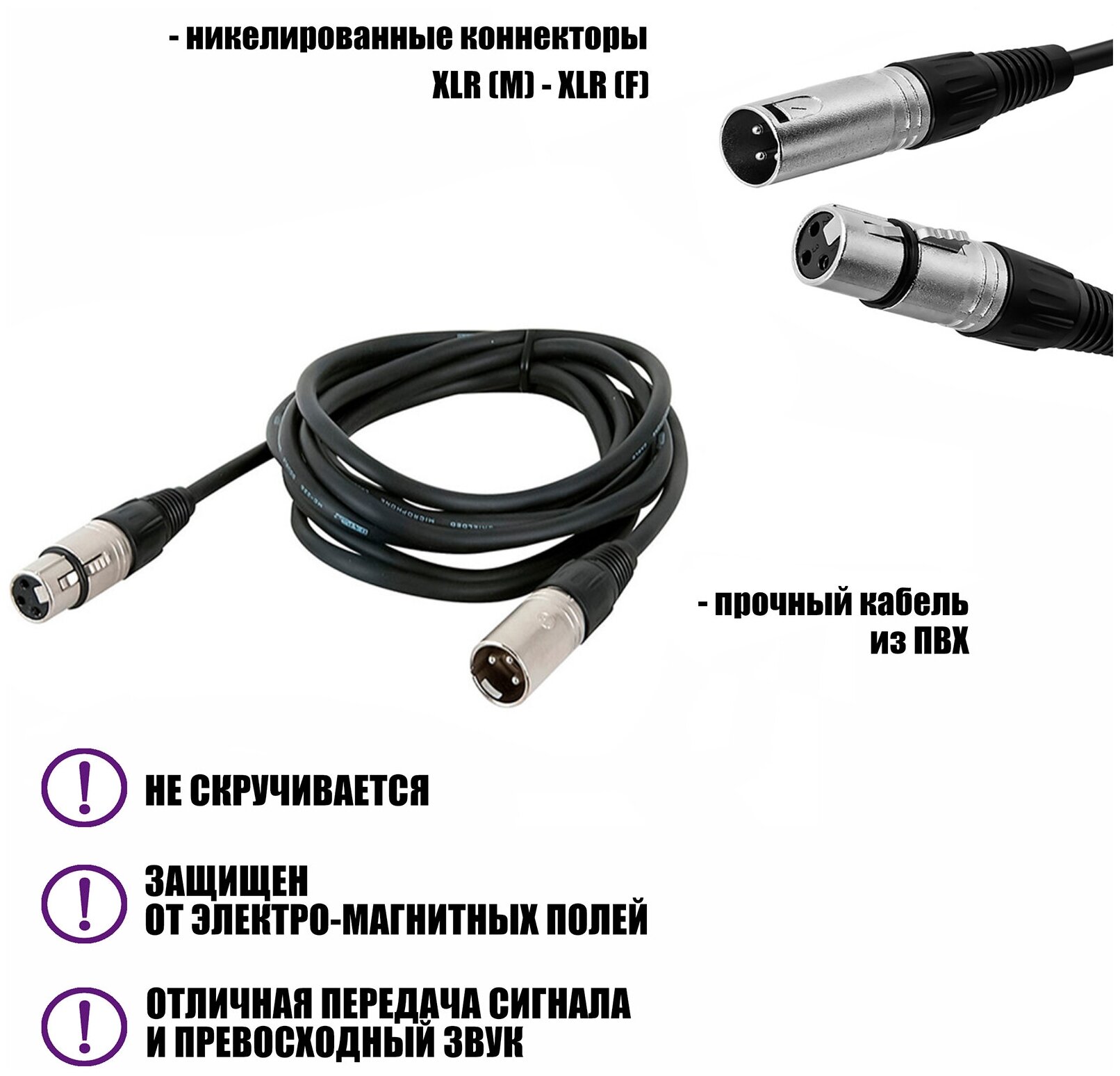 Кабель для микрофона XLR (M) - XLR (F), 2 м