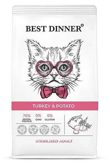 Сухой корм для кошек Best Dinner Sterilised Adult с индейкой и картофелем, 400 г.