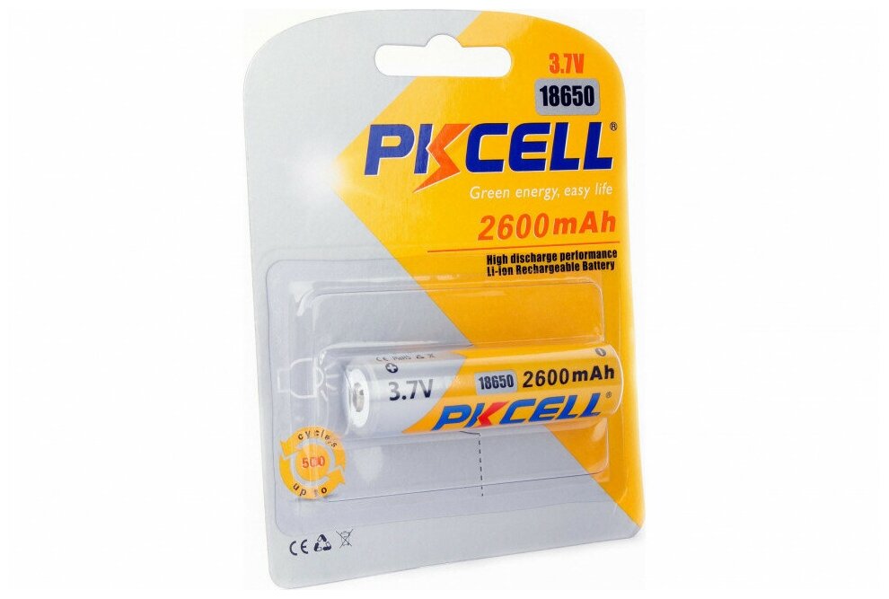 Аккумулятор 18650 - Pkcell 3.7V 2600mAh Li-ion 18650 2600-1B (1 штука)