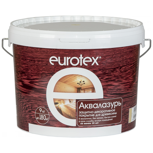 Защитно-декоративное покрытие для дерева Eurotex Аквалазурь, полуглянцевое, 9 кг, олива