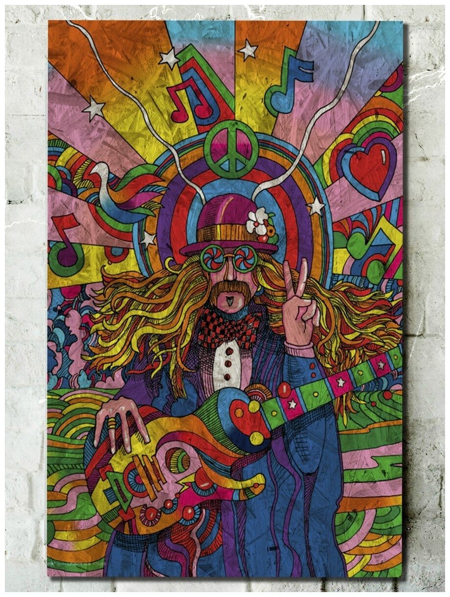Картина интерьерная на рельефной доске ОСП Хиппи арт (Инди арт, Психоделика, красочная картина) - 7394 В