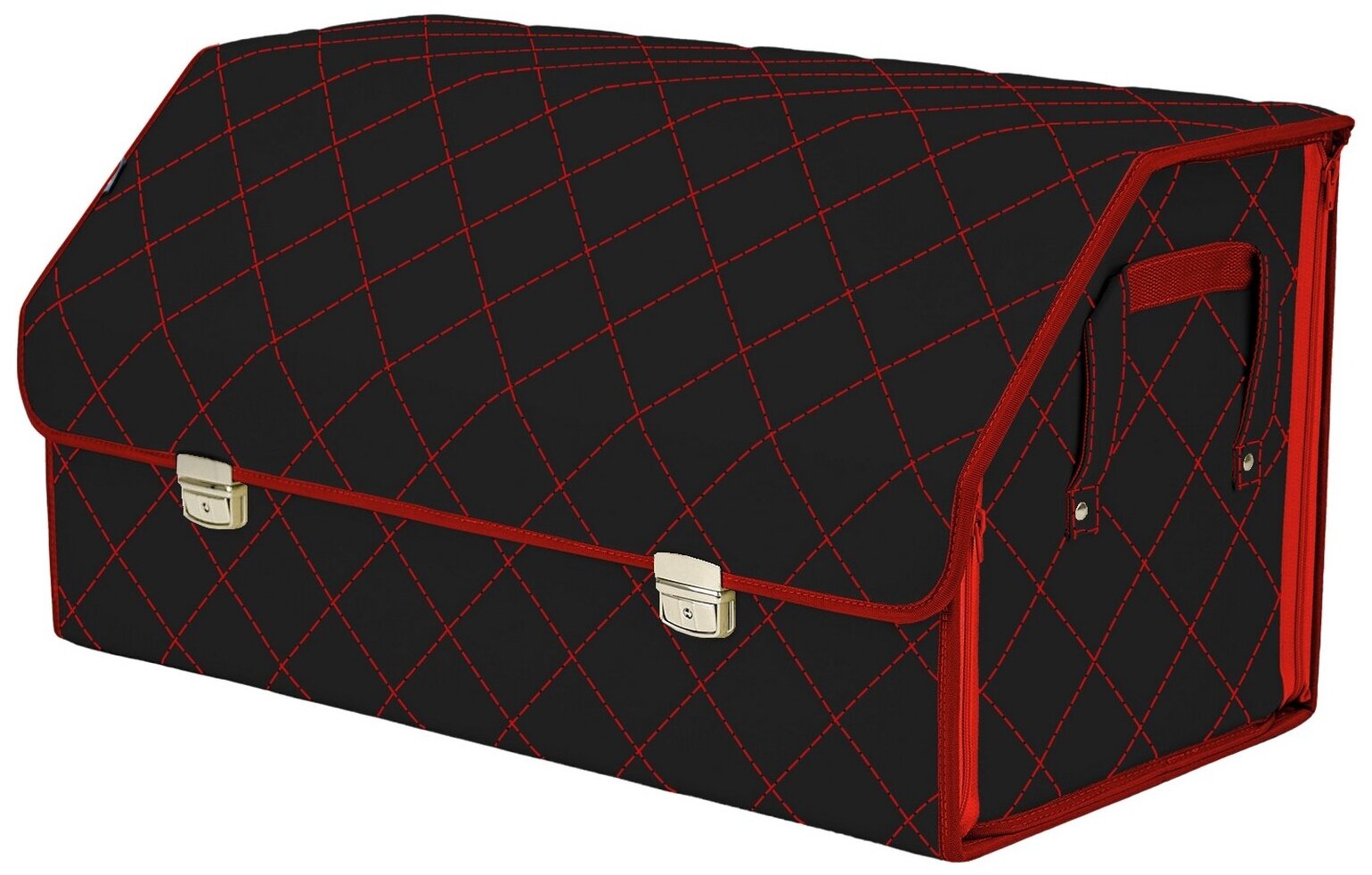 Органайзер-саквояж в багажник "Союз Премиум" (размер XL Plus). Цвет: черный с красной прострочкой Ромб.