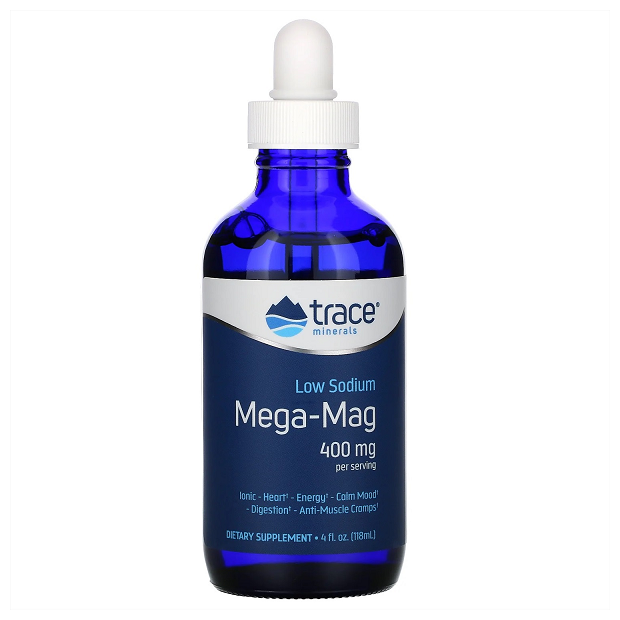 Магний с минералами, Trace minerals Low Sodium Mega-Mag 400mg, 118 мл