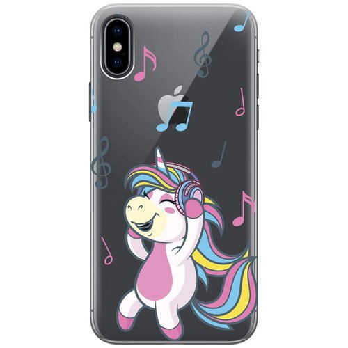 Силиконовый чехол на Apple iPhone Xs / X / Эпл Айфон Икс / Икс Эс с рисунком Musical Unicorn чехол книжка на apple iphone xs x эпл айфон икс икс эс с рисунком месяц над городом черный