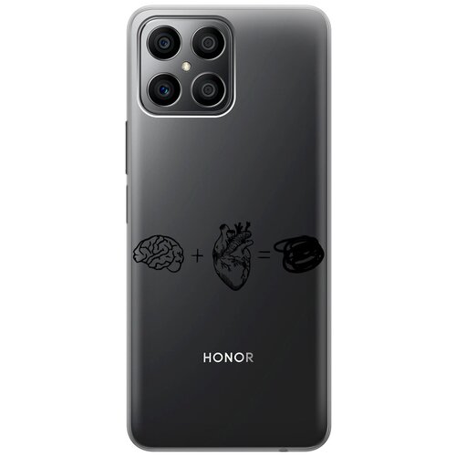 Силиконовый чехол на Honor X8, Хонор Икс 8 с 3D принтом Brain Plus Heart прозрачный матовый soft touch силиконовый чехол на honor x8 хонор икс 8 с 3d принтом brain plus heart w черный