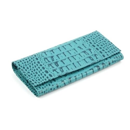 фото Кошелек женский из натуральной кожи, маленький бумажник для денег, портмоне на каждый день бирюзовый 01-пр408-97 кроко