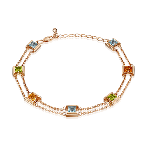 PLATINA jewelry Браслет из красного золота с цветными камнями 05-0635-00-230-1110-57, размер 17-21