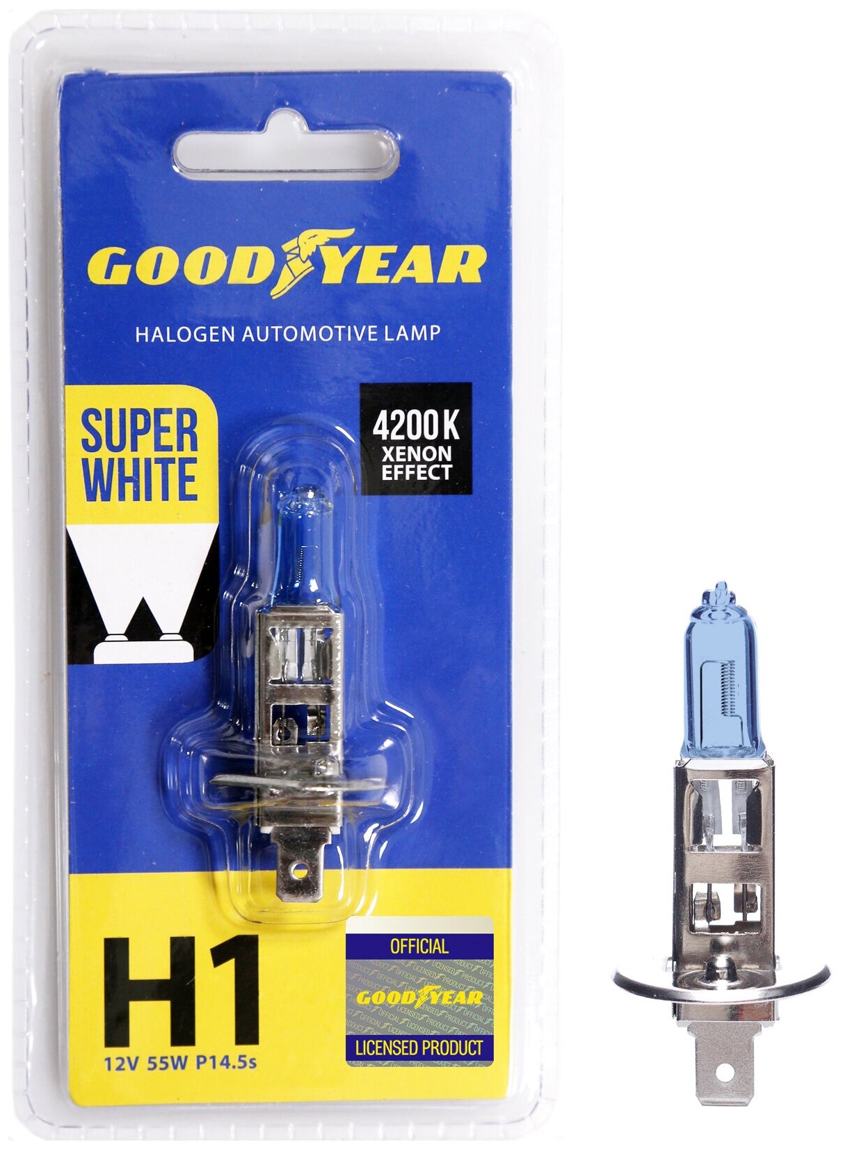 Лампа автомобильная галогенная Goodyear H1 12V 55W P145s Super White (блистер) (GY011127)