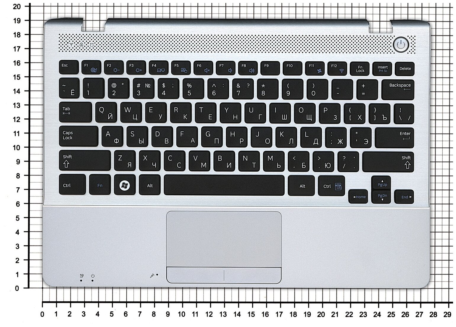 Клавиатура для ноутбука Samsumg 300U1A черная топ-панель серебристая