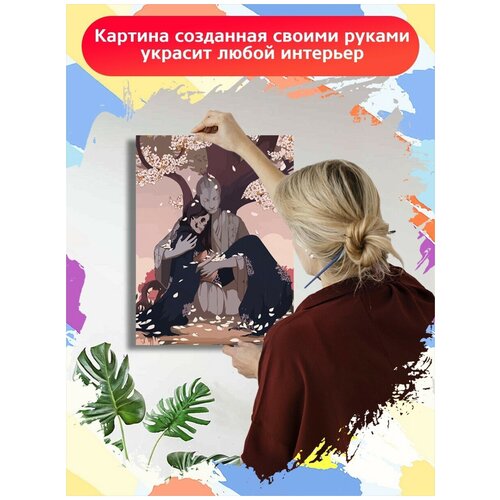 Картина по номерам Девушка и статуя (Япония, Сакура, Череп) - 7602 В 30x40 картина по номерам статуя давида микеланджело 7137 в 30x40