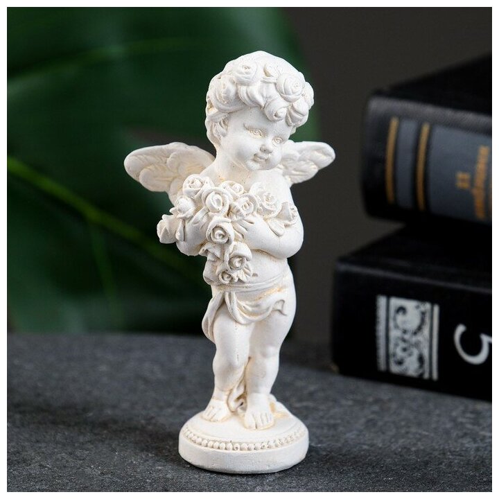 фото Фигура "Ангелочек с букетом" позолота, 10х4х4см 7696442