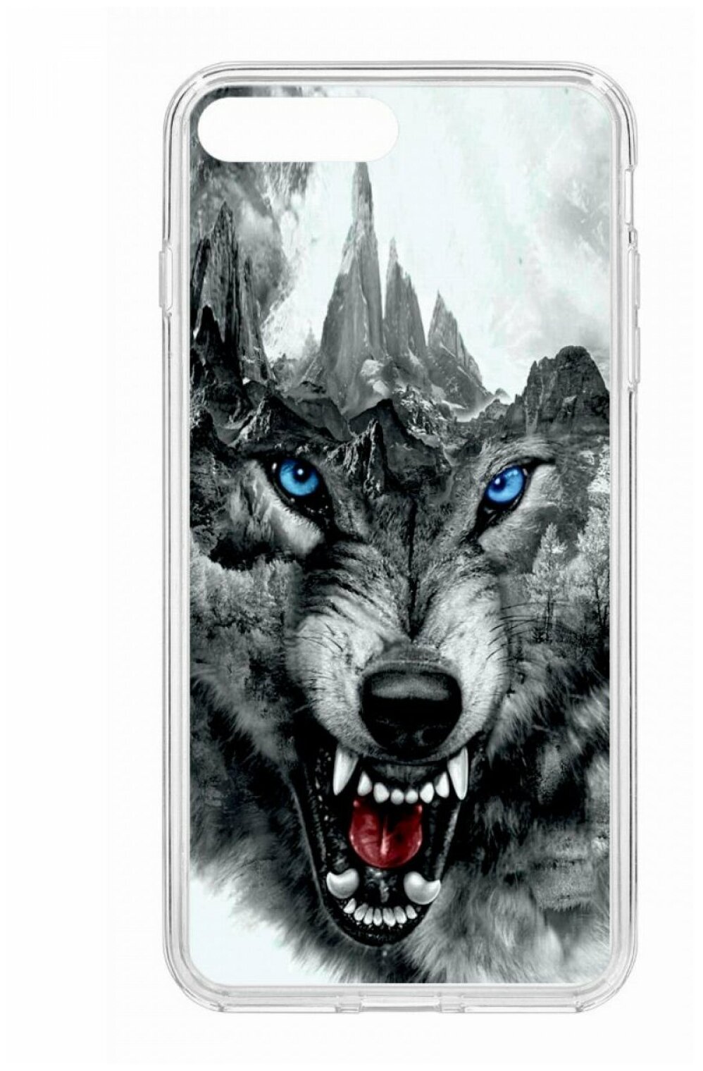 Чехол для iPhone 7 Plus/8 Plus Kruche Print Волк,противоударная пластиковая накладка с рисунком,защитный силиконовый бампер с принтом и защитой камеры