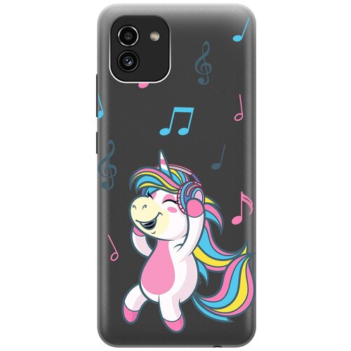 Силиконовый чехол с принтом Musical Unicorn для Samsung Galaxy A03 / Самсунг А03 матовый чехол musical unicorn для samsung galaxy a03 core самсунг а03 кор с 3d эффектом бирюзовый