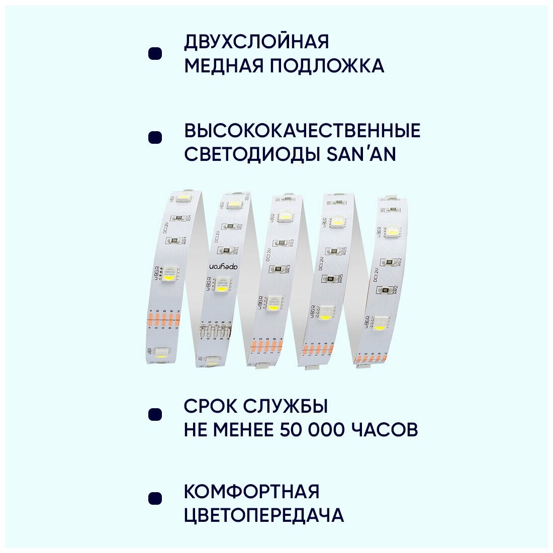 Комплект светодиодной RGBW подсветки Apeyron 10-103 с напряжением 12В и аксессуарами в комплекте / RGBW лента / 360 Лм / 30 диодов на метр / 7.2Вт/м / smd5050 / IP20 / длина 2 м, ширина 10 мм / адапте - фотография № 7