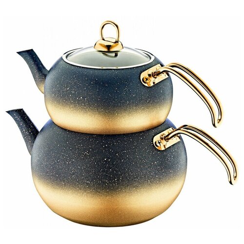 Набор из 2 чайников. O.M.S. Чайник для плиты 2 л, заварочный чайник 1 л. Черно-золотой.
