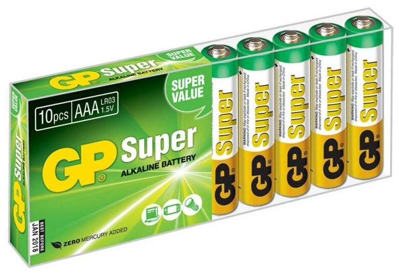 Батарейка AAA - GP Super Alkaline LR03 24A GP24A-B10 (10 штук)