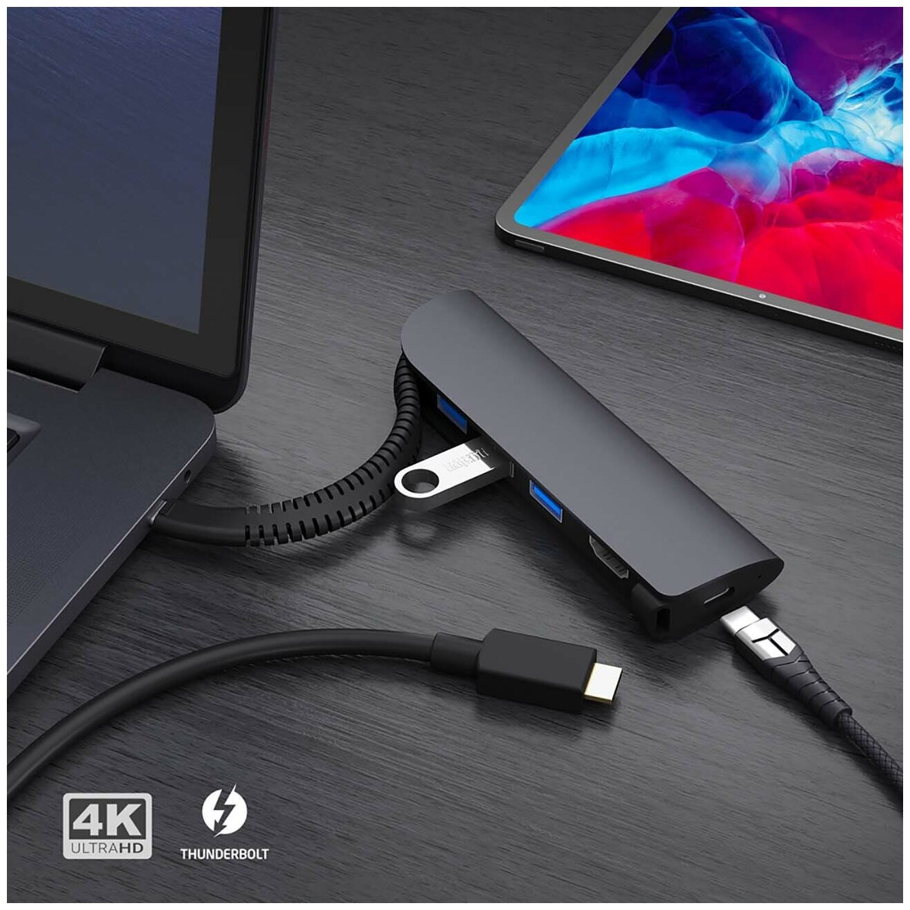 USB хаб Deppa мультипортовый Type-C 5 в 1, HDMI 4K, Power Delivery, 3 x USB 3.0 для Macbook, iPad, ПК