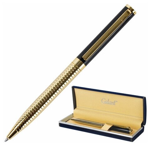 Ручка подарочная шариковая GALANT "Black Melbourne" корпус золотистый с черным золотистые детали пишущий узел 0 7 мм синяя, 1 шт