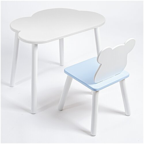 Комплект детский стол облачко и стул мишка ROLTI Baby (белая столешница/голубое сиденье/белые ножки)