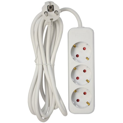 Удлинитель 3 гнезда 3 метра c заземлением 3х1,5 белый FLIX