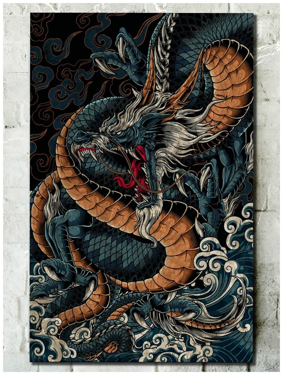 Картина интерьерная на рельефной доске ОСП Японский Дракон Китайский Дракон - 6613 В