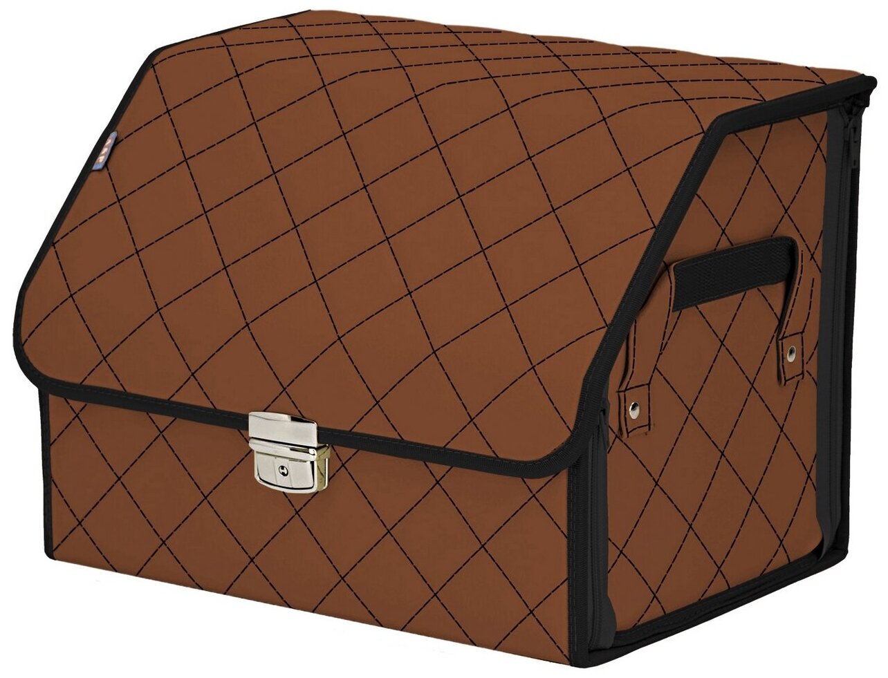 Органайзер-саквояж в багажник "Союз Премиум" (размер M). Цвет: светло-коричневые с черной прострочкой Ромб.