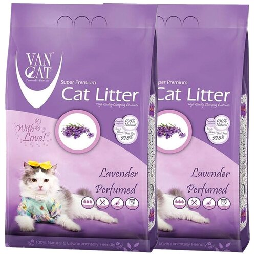 VAN CAT LAVENDER наполнитель комкующийся для туалета кошек с ароматом лаванды (10 + 10 кг) комкующийся наполнитель kit cat soya clump lavender 14л 1 шт