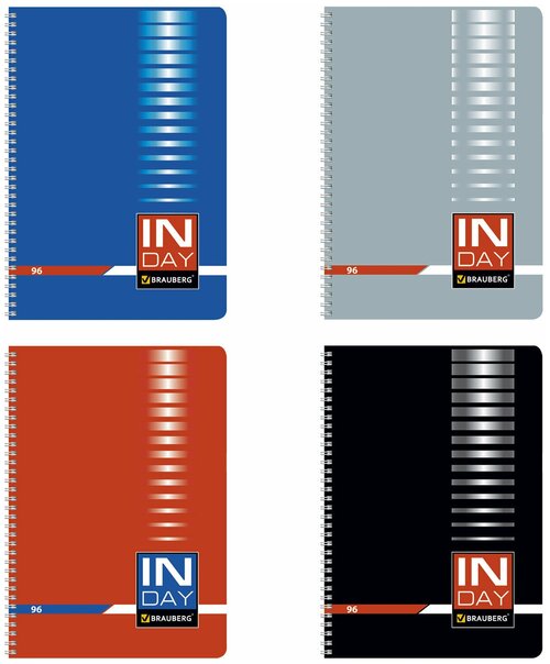 Тетрадь А4, 96 л, BRAUBERG, гребень, клетка, обложка картон, INDAY, 400528 4 шт.