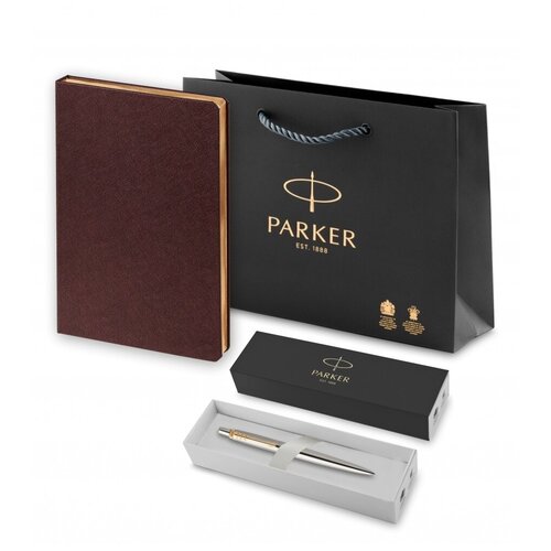 Подарочный набор: Ручка гелевая Parker Jotter Core K694 Stainless Steel GT и Ежедневник Saffian недатированный коричневый