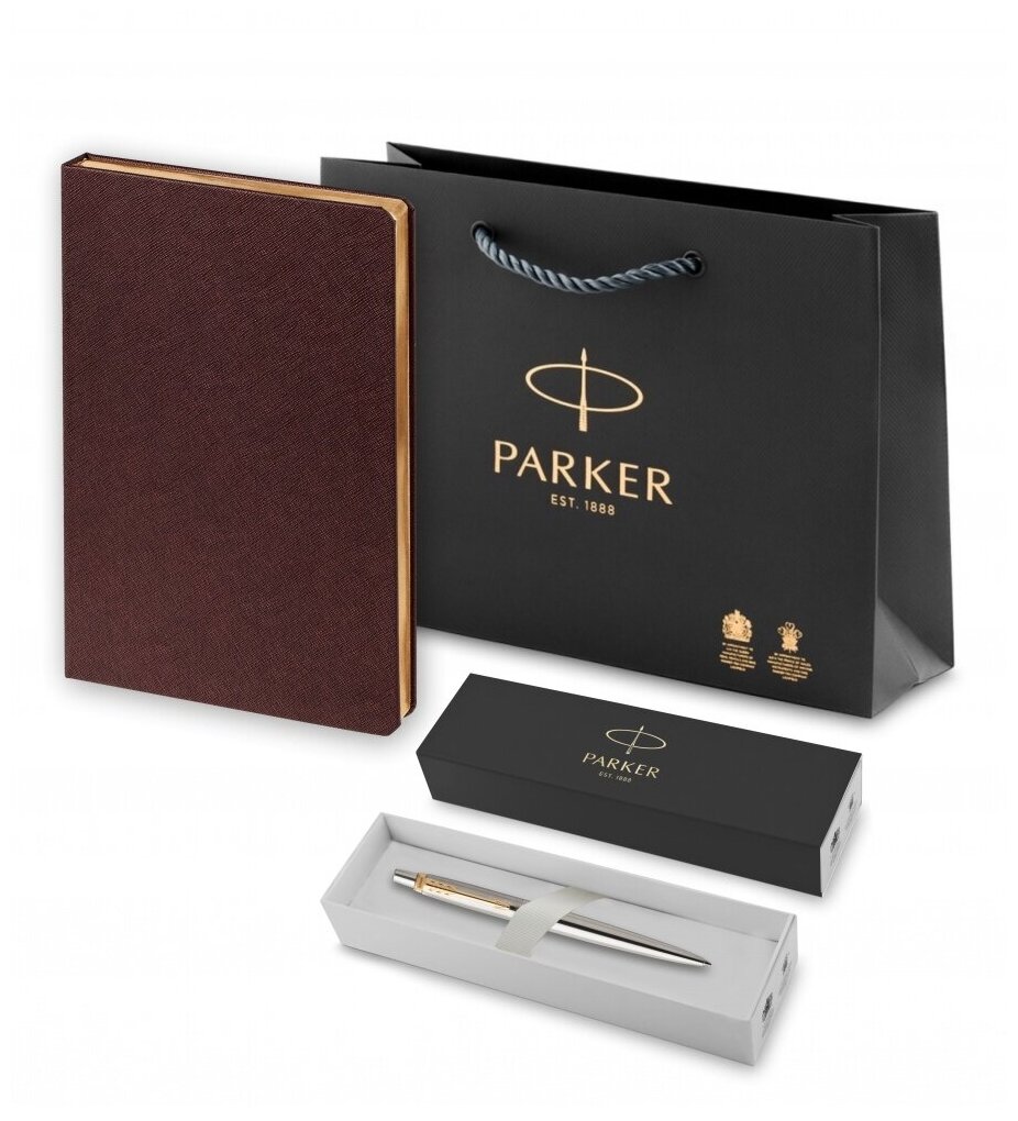 Подарочный набор: Ручка гелевая Parker Jotter Core K694 Stainless Steel GT и Ежедневник Saffian недатированный коричневый