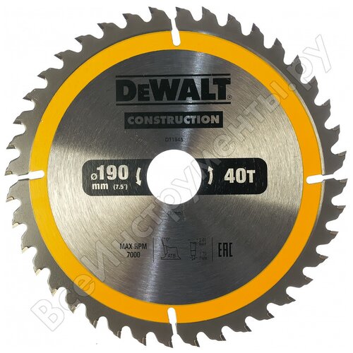 Пильный диск CONSTRUCT (190х30 мм; 40 ATB) Dewalt DT1945 15568557 пильн диск extreme п алюм 216 30 48 tcg 5° dewalt